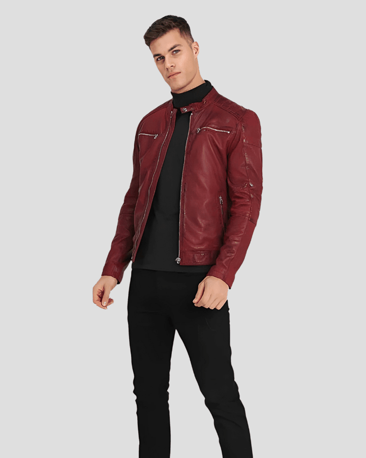 Ben Red Biker Leather Jacket - Vox Leather