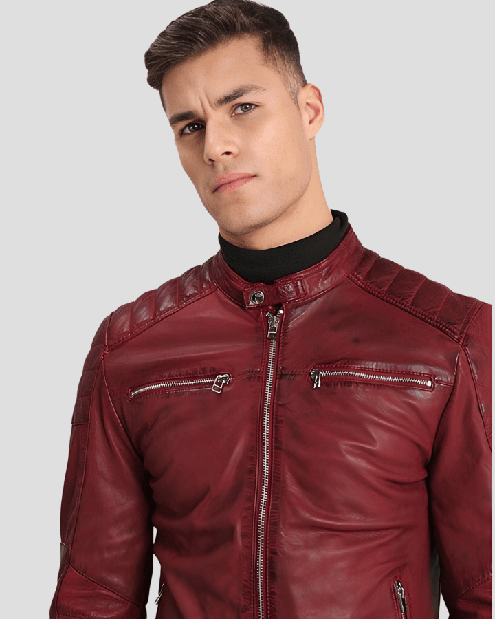 Ben Red Biker Leather Jacket - Vox Leather