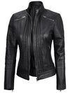 Bergamo Womens Black Real Leather Cafe Racer Jacket - Rare Leather