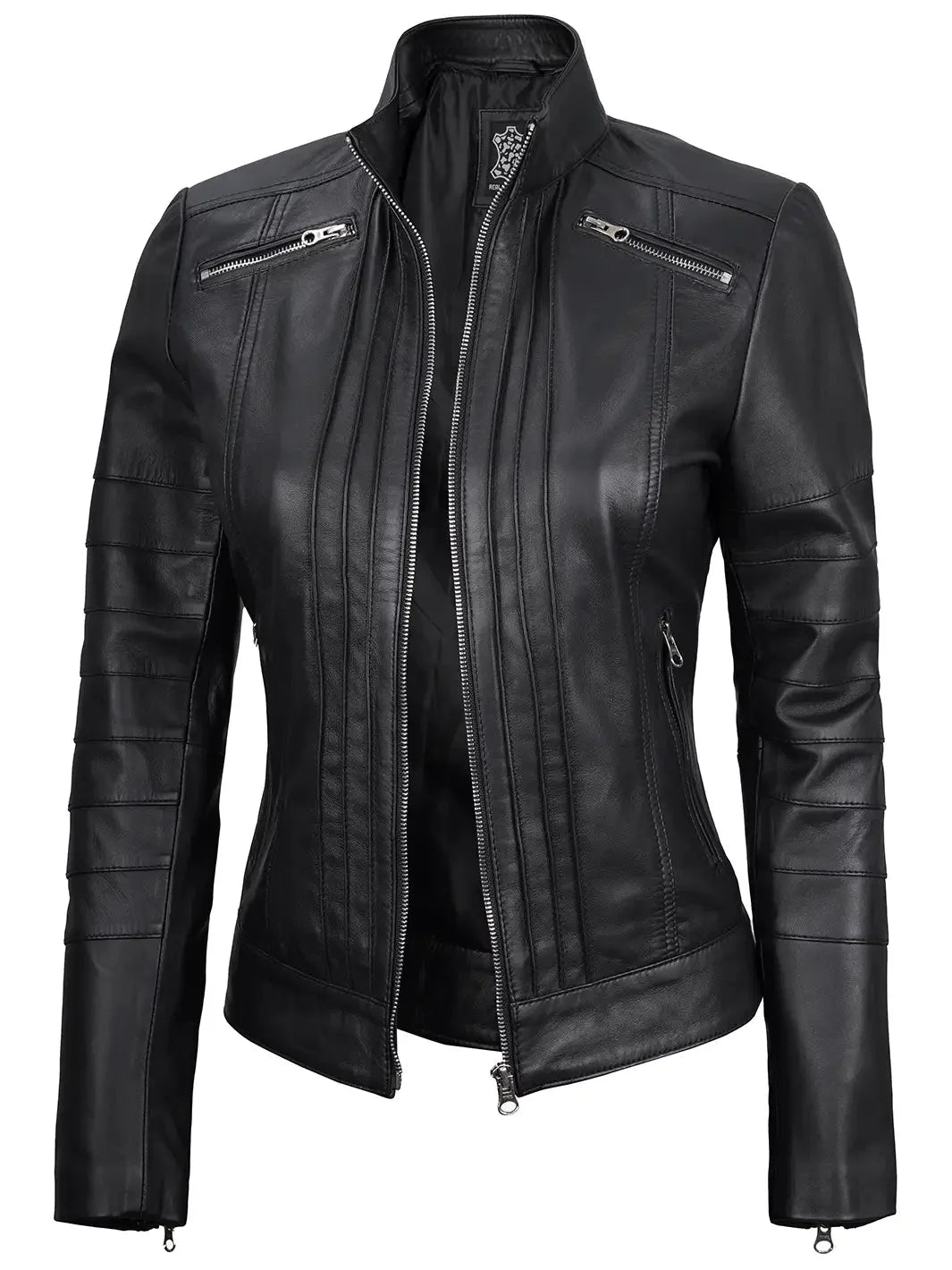 Bergamo Womens Black Real Leather Cafe Racer Jacket - Rare Leather