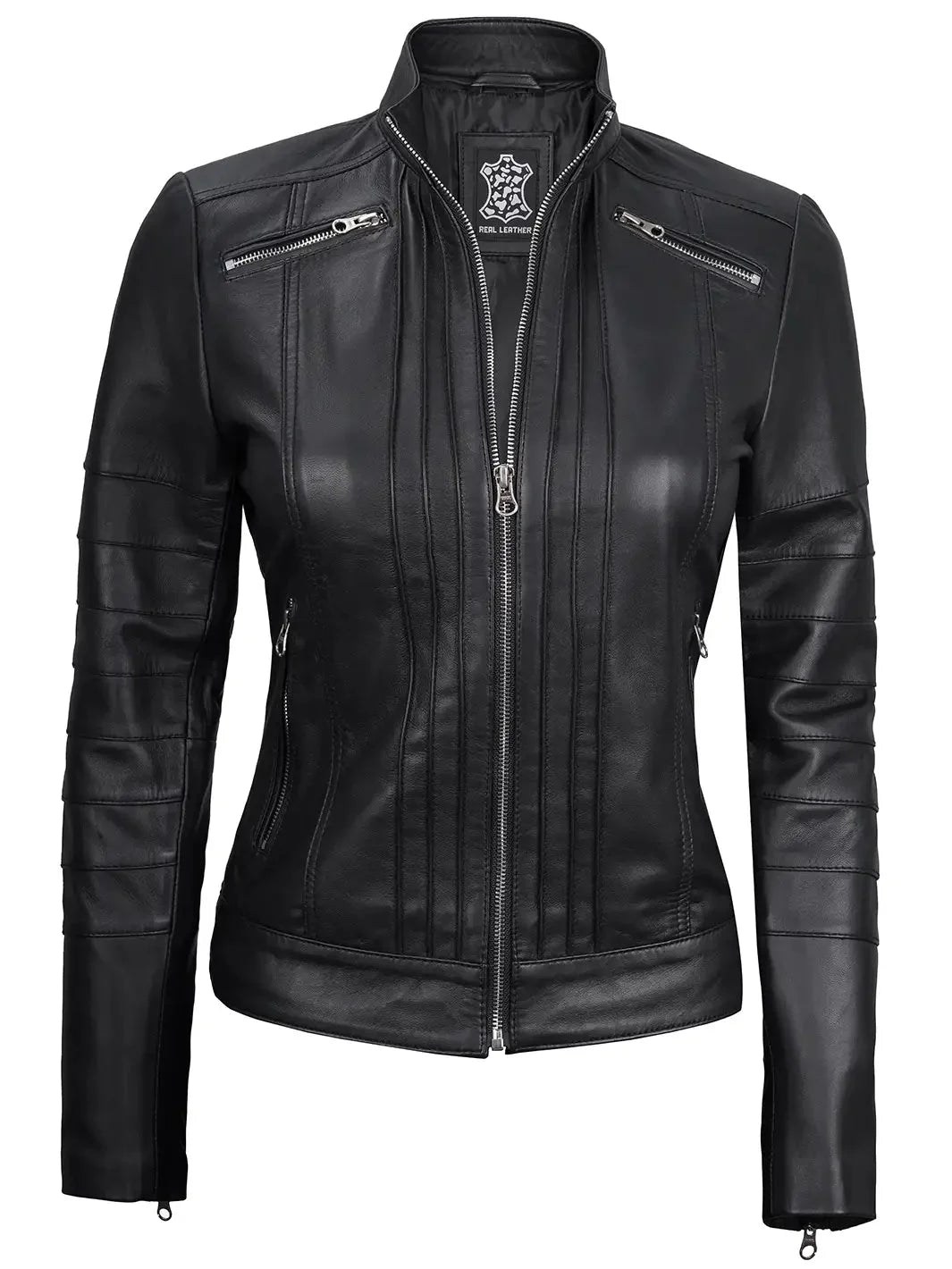 Bergamo Womens Black Real Leather Cafe Racer Jacket - Rare Leather