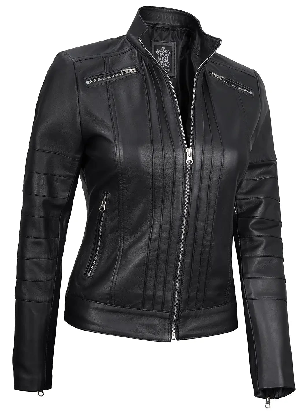 Bergamo Womens Black Real Leather Cafe Racer Jacket - Rare Leather