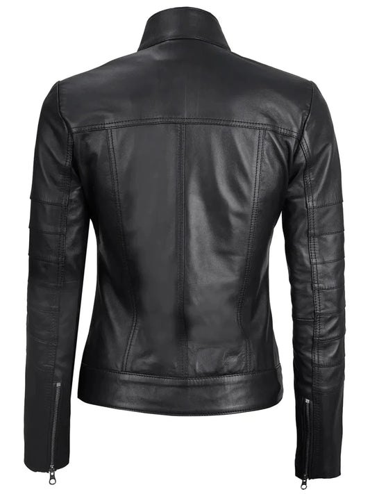 Bergamo Womens Black Real Leather Cafe Racer Jacket - Vox Leather