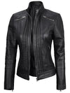 Bergamo Womens Black Real Leather Cafe Racer Jacket - Vox Leather