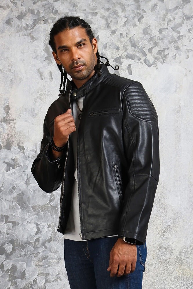 Biker Skull Men's Black Leather Jacket - Vox Leather