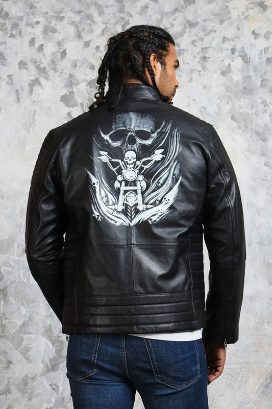 Biker Skull Men's Black Leather Jacket - Vox Leather