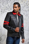 Black and Red Leather Jacket with Collar - Vox Leather