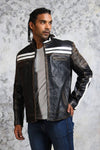 Black and White Striped Distressed Leather Jacket - Rare Leather