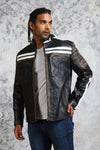 Black and White Striped Distressed Leather Jacket - Vox Leather