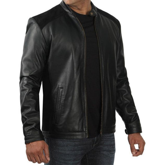 Black leather Cafe Racer Jacket Mens - Vox Leather