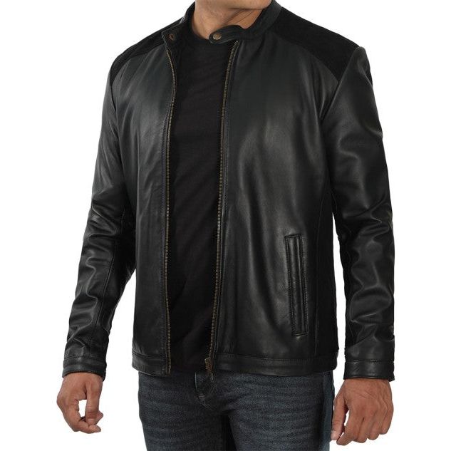 Black leather Cafe Racer Jacket Mens - Vox Leather