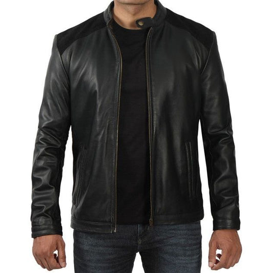 Black leather Cafe Racer Jacket Mens - Vox Leather