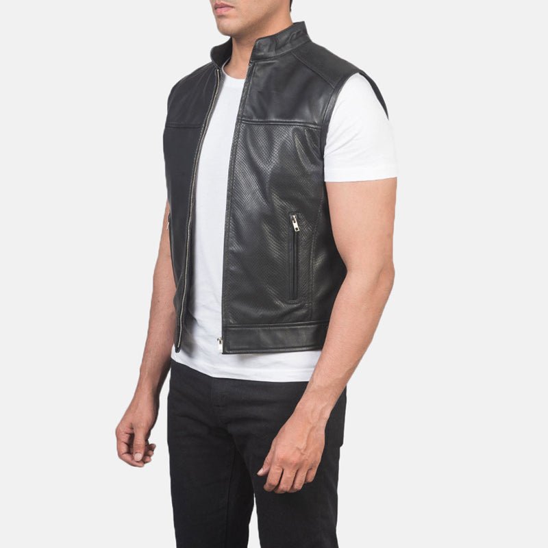 Black Leather Motorcycle Vest For Men - Rare Leather