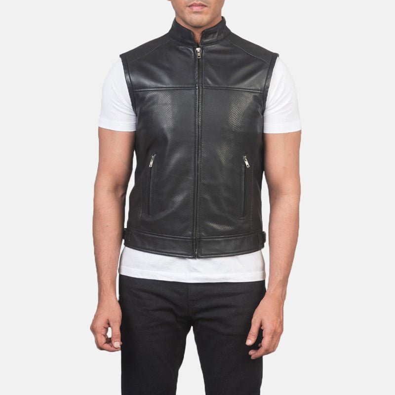 Black Leather Motorcycle Vest For Men - Vox Leather