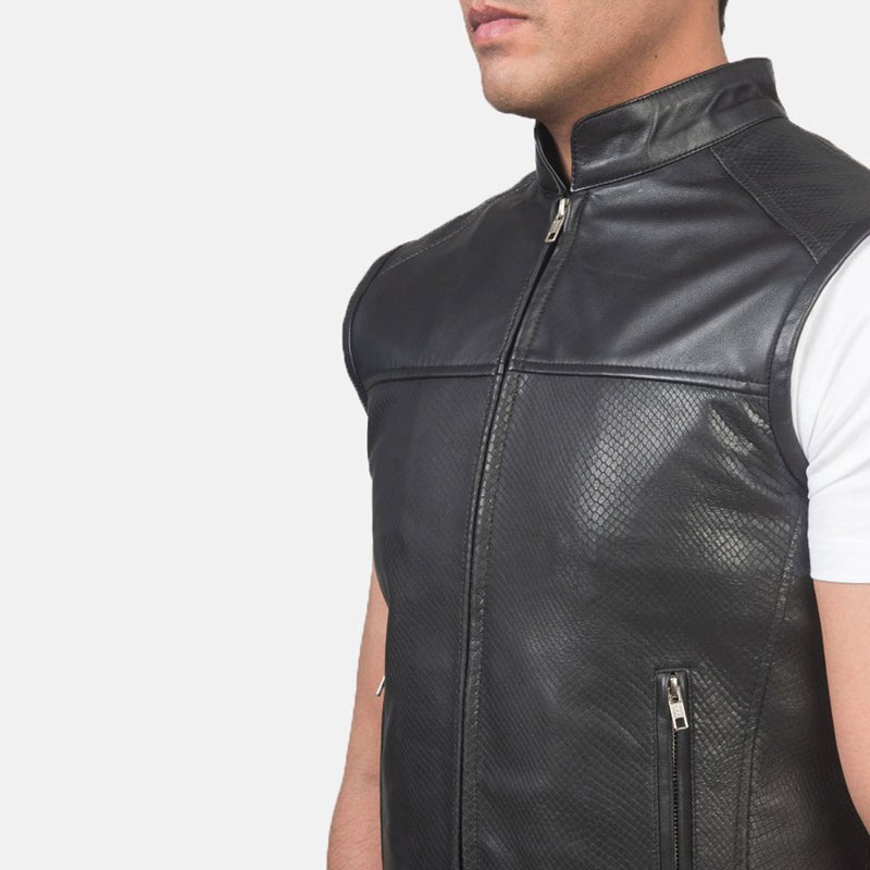 Black Leather Motorcycle Vest For Men - Vox Leather