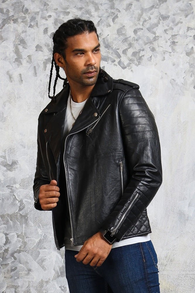 Black Motorcycle Leather Jacket for Men's - Rare Leather