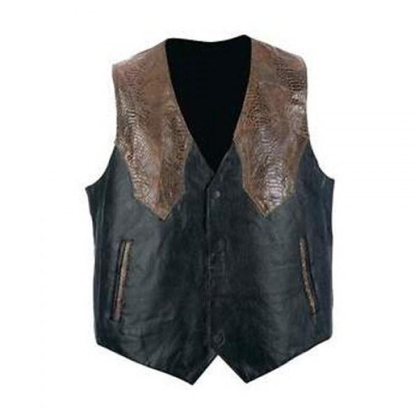 Black Motorcycle Style Leather Vest - Vox Leather