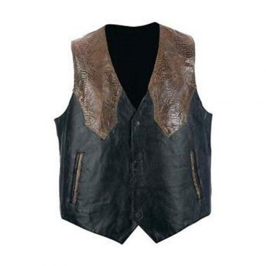 Black Motorcycle Style Leather Vest - Vox Leather