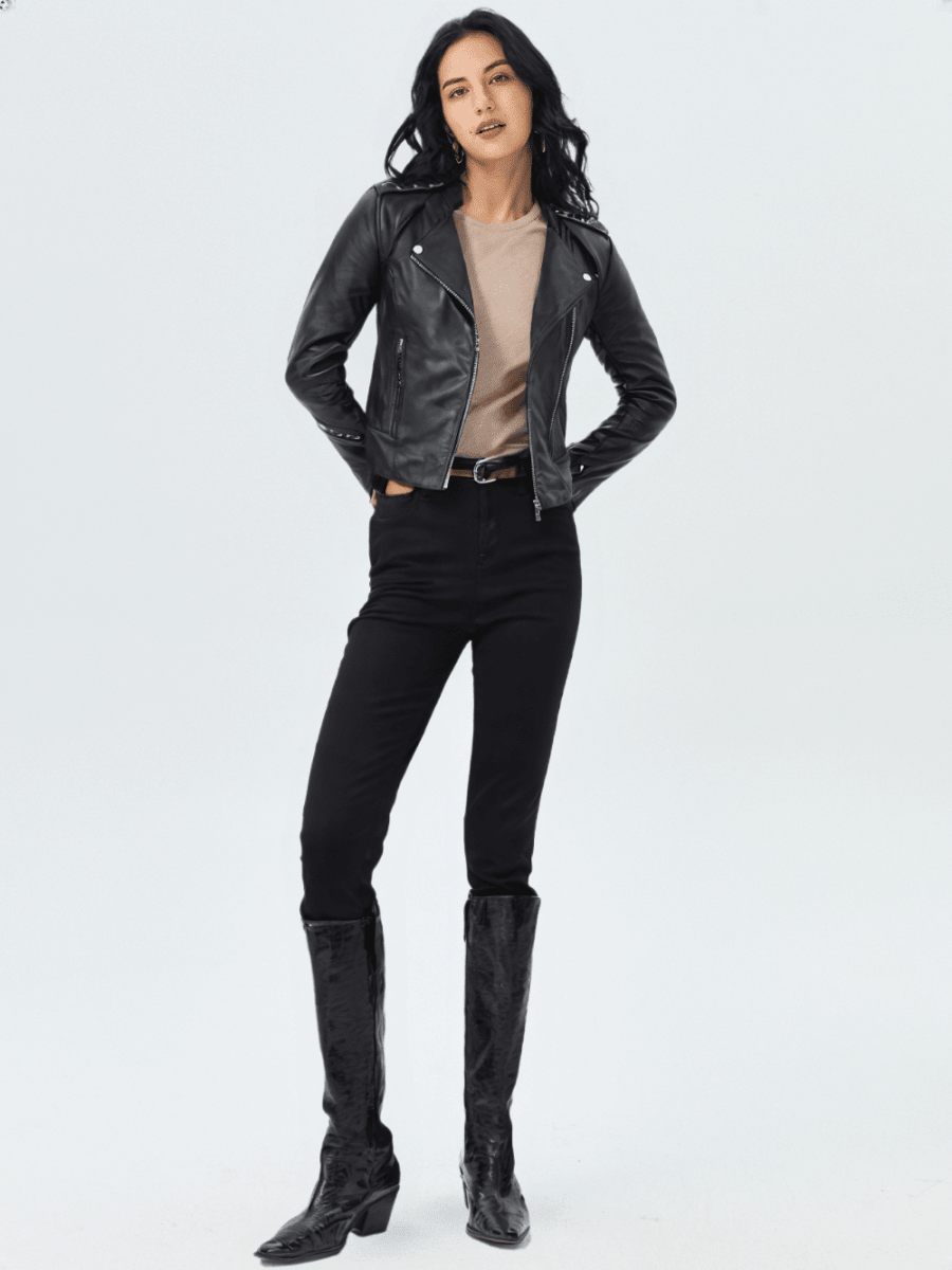 Black Widow - Women's Motorcycle Leather Jacket - Vox Leather
