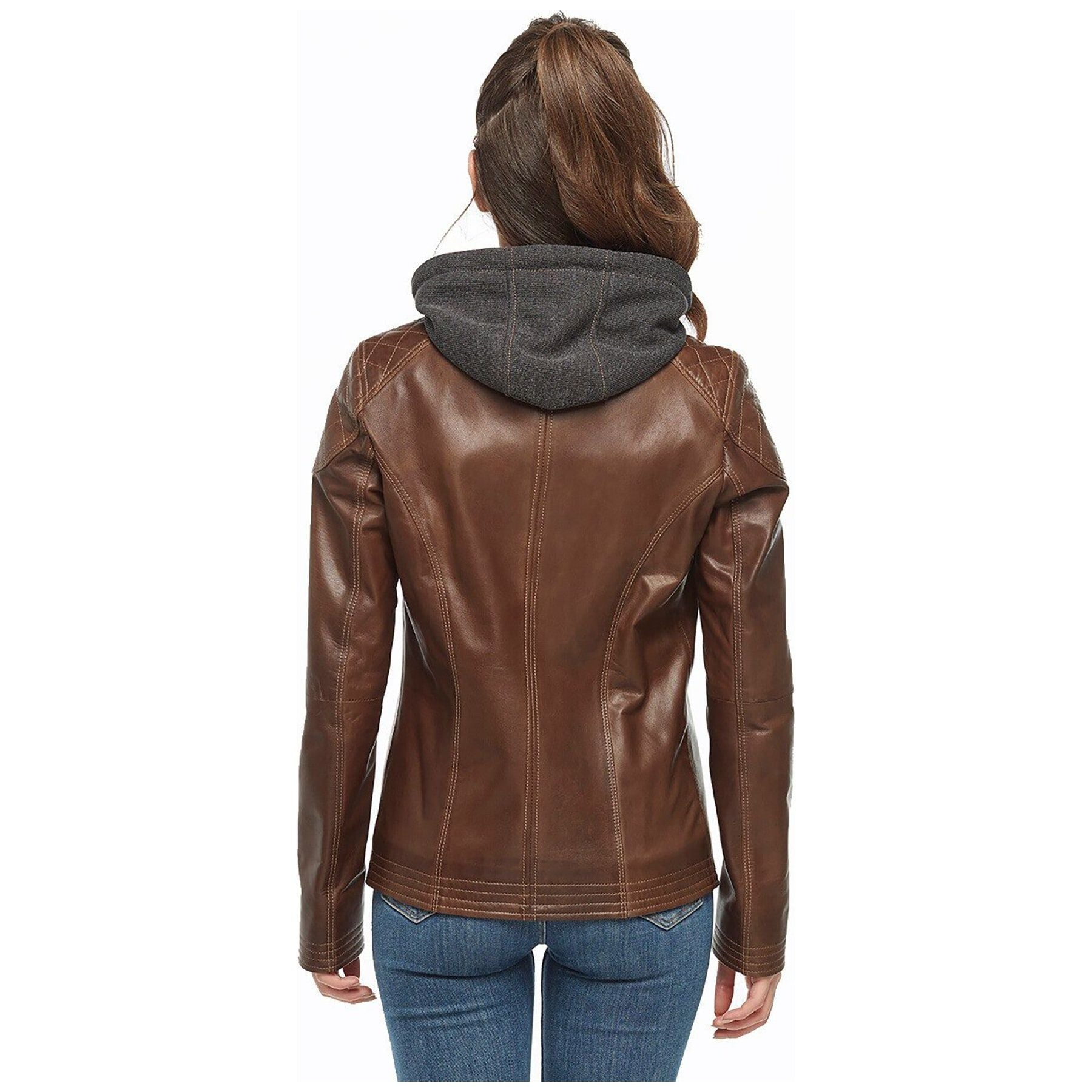 Bliss Brown Hooded Leather Jacket - Rare Leather