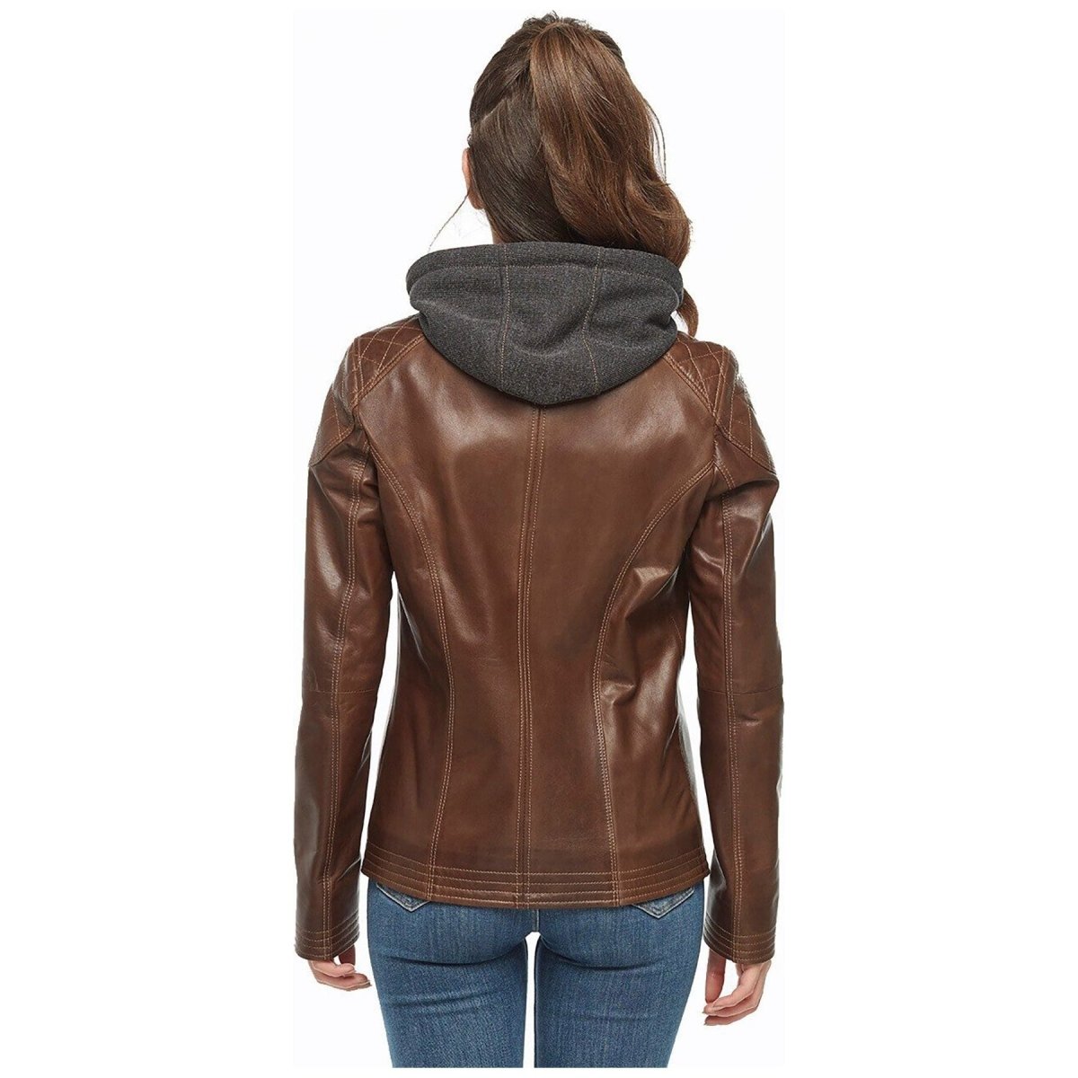 Bliss Brown Hooded Leather Jacket - Vox Leather