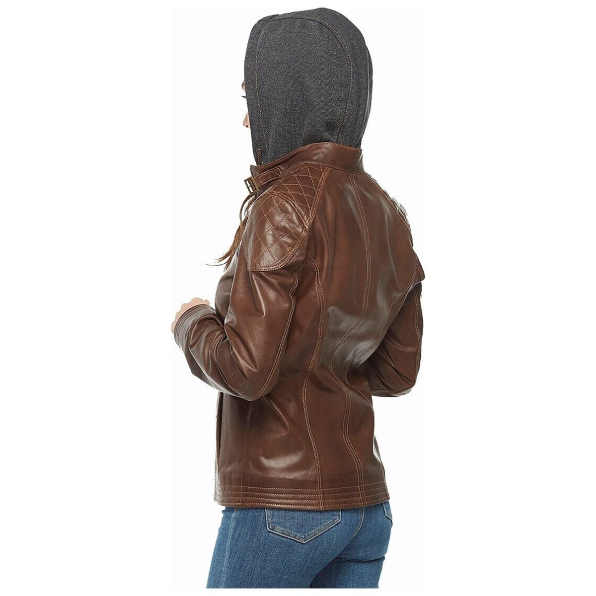 Bliss Brown Hooded Leather Jacket - Vox Leather