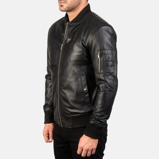 Bomia Ma-1 Black Leather Bomber Jacket - Vox Leather