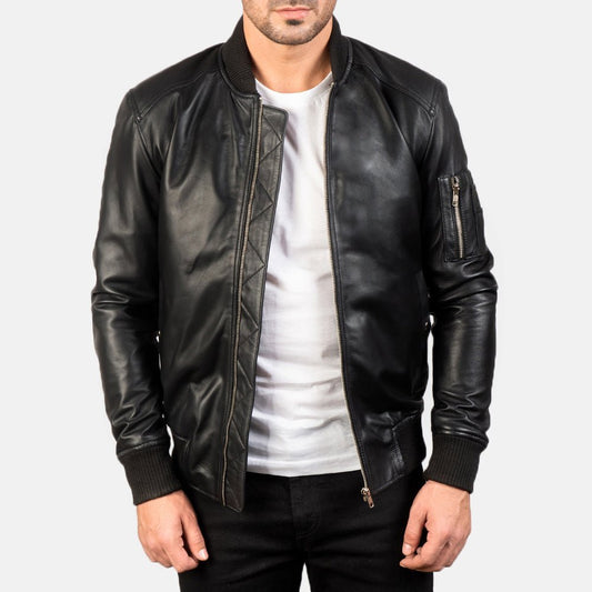 Bomia Ma-1 Black Leather Bomber Jacket - Vox Leather