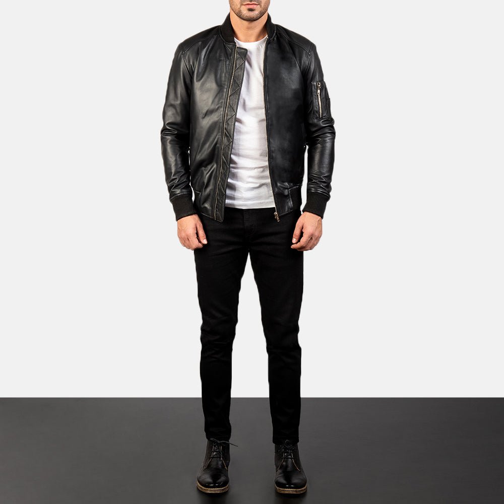 Bomia Ma-1 Black Leather Bomber Jacket - Vox Leather