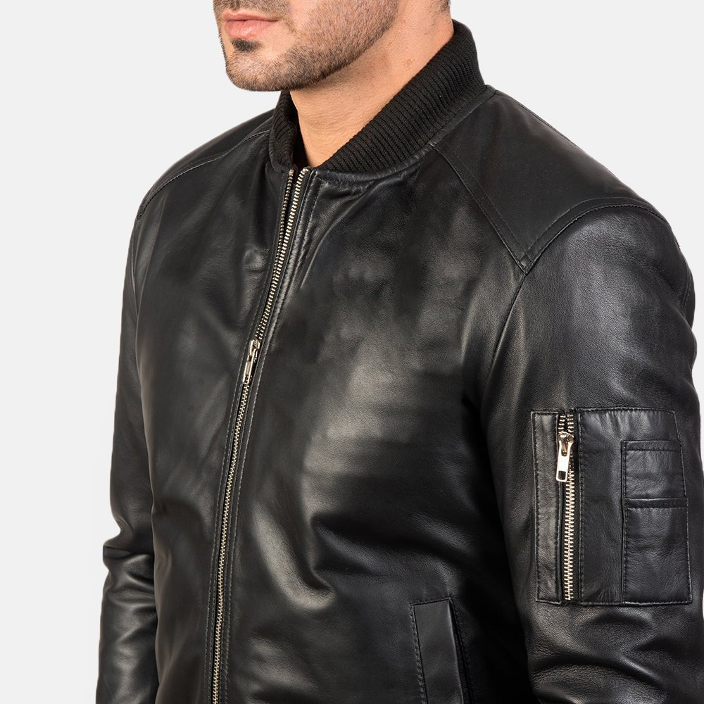 Bomia Ma-1 Black Leather Bomber Jacket - Vox Leather