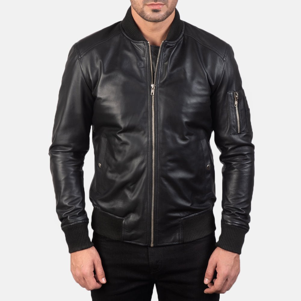 Bomia Ma-1 Black Leather Bomber Jacket - Vox Leather