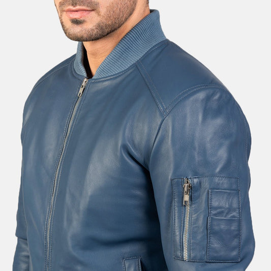 Bomia Ma-1 Blue Leather Bomber Jacket - Vox Leather