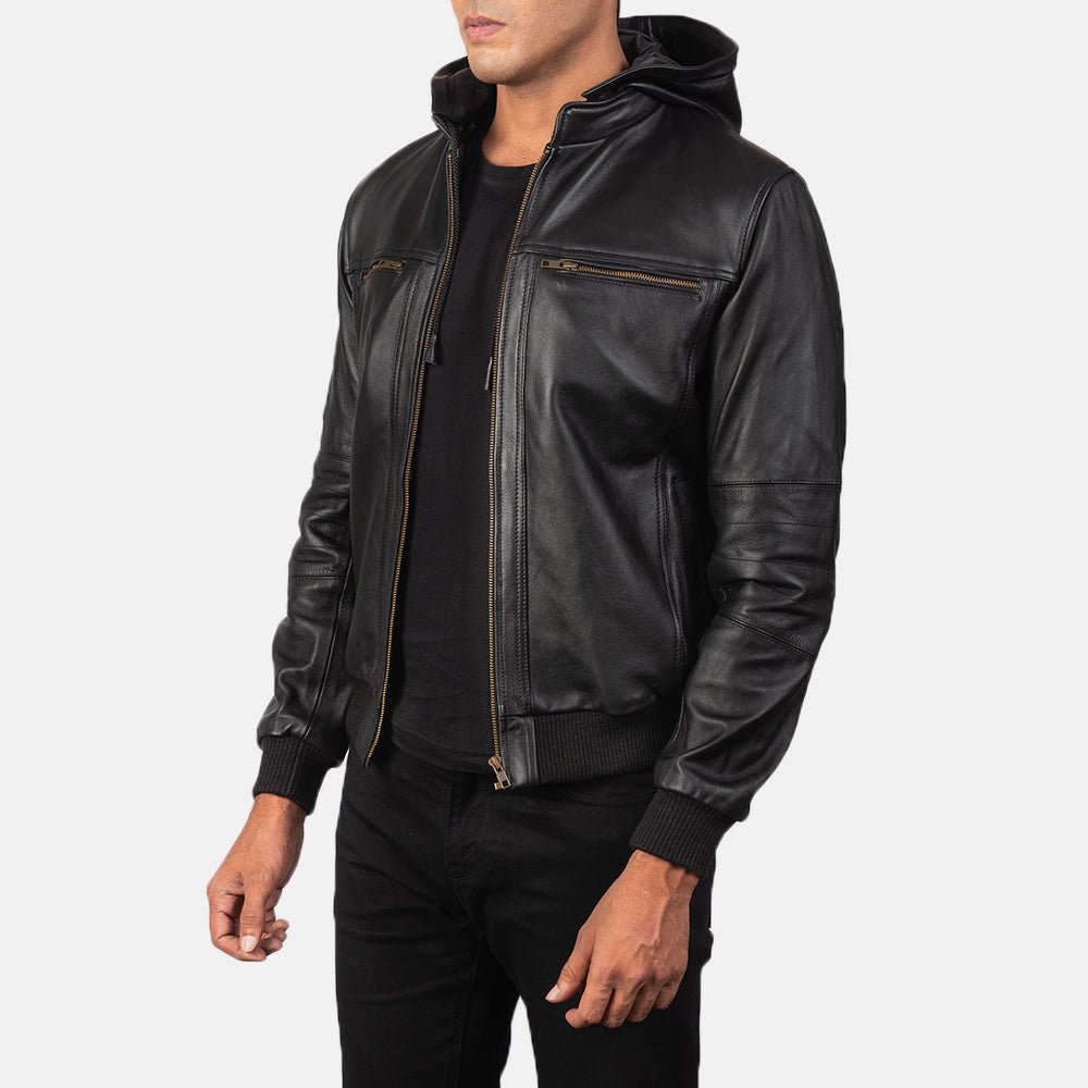 Bouncer Biz Black Leather Bomber Jacket - Vox Leather