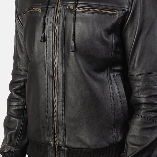 Bouncer Biz Black Leather Bomber Jacket - Vox Leather