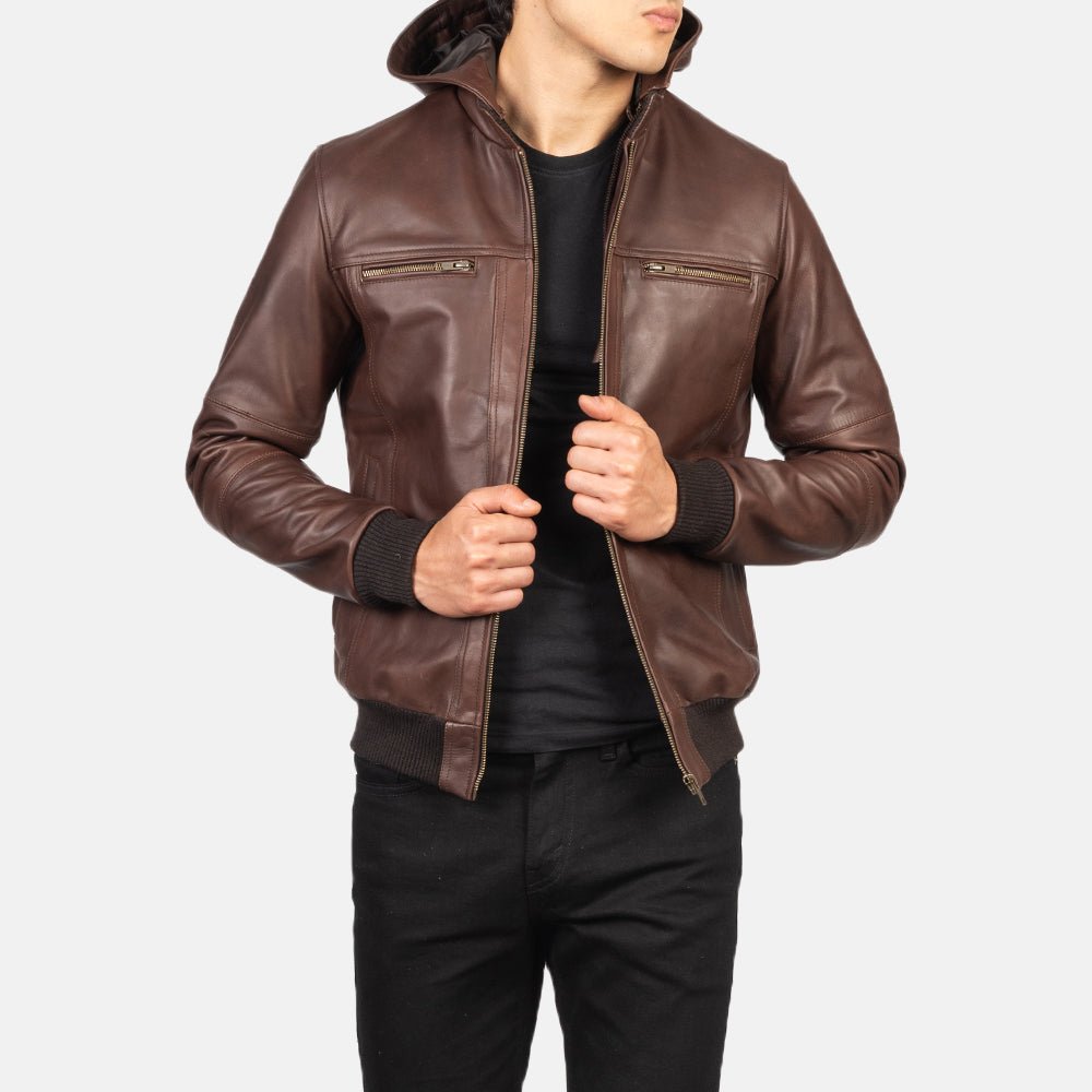 Bouncer Biz Brown Leather Bomber Jacket - Vox Leather