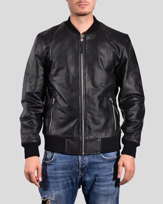 Bran Black Bomber Leather Jacket - Vox Leather