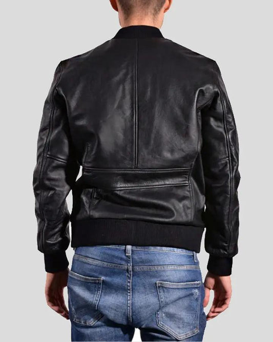 Bran Black Bomber Leather Jacket - Vox Leather