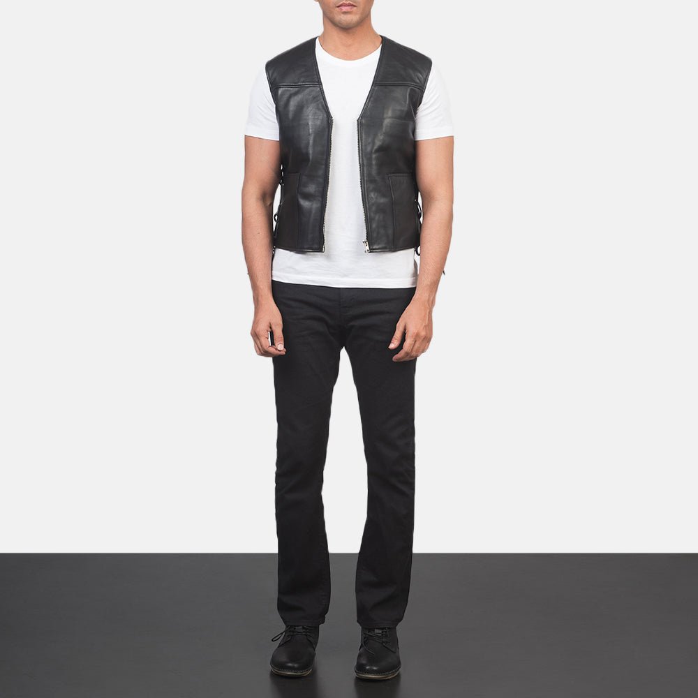 Brandon Black Leather Vest - Rare Leather