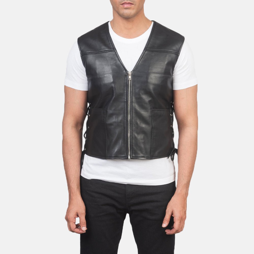Brandon Black Leather Vest - Rare Leather