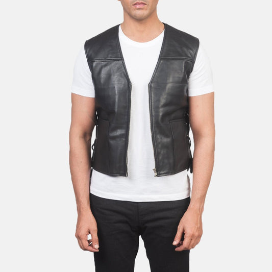 Brandon Black Leather Vest - Vox Leather