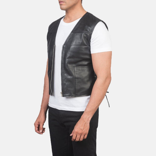 Brandon Black Leather Vest - Vox Leather