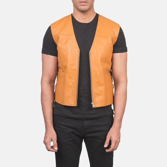 Brandon Tan Brown Leather Vest - Vox Leather
