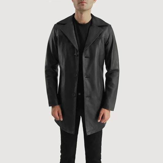 Brawnton Black Leather Coat - Vox Leather