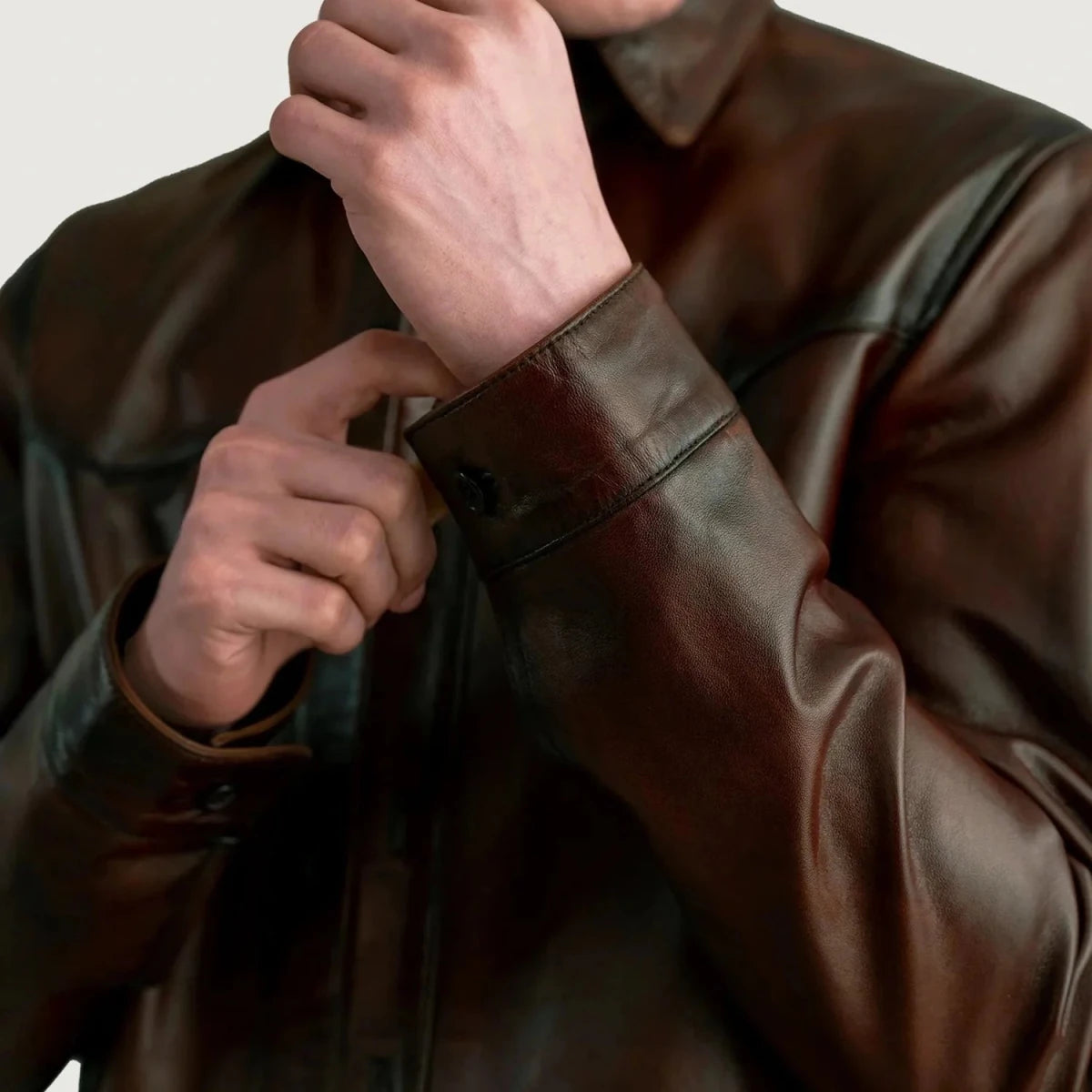 Bronco Distressed Brown Leather Shirt - Vox Leather
