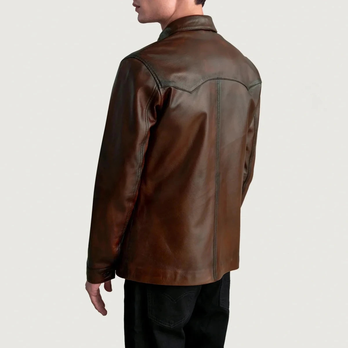 Bronco Distressed Brown Leather Shirt - Vox Leather