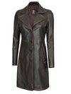 Bryson Women's Rub Off Dark Brown Leather Long 3/4 Coat - Vox Leather