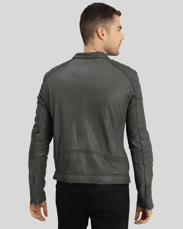 Buck Grey Biker Genuine Leather Jacket - Vox Leather