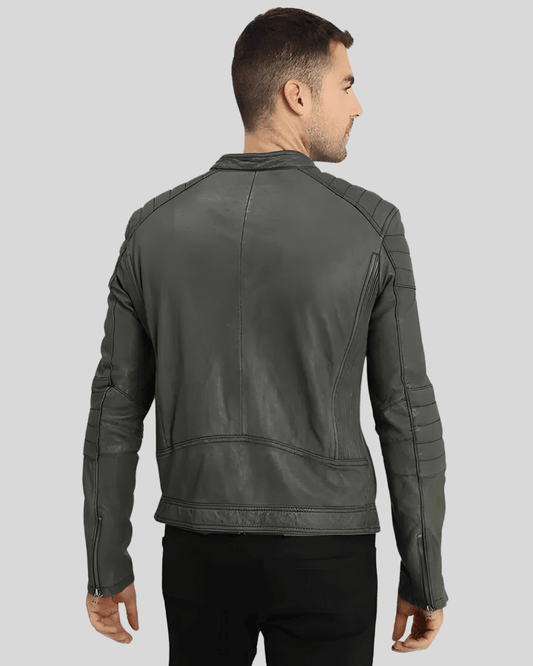 Buck Grey Biker Genuine Leather Jacket - Vox Leather