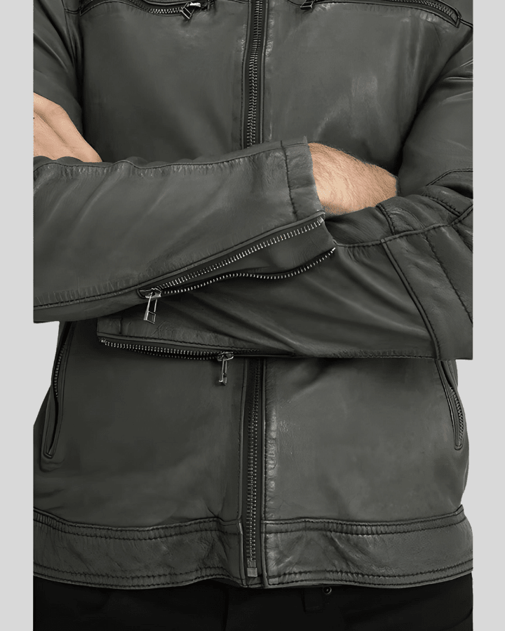 Buck Grey Biker Genuine Leather Jacket - Vox Leather