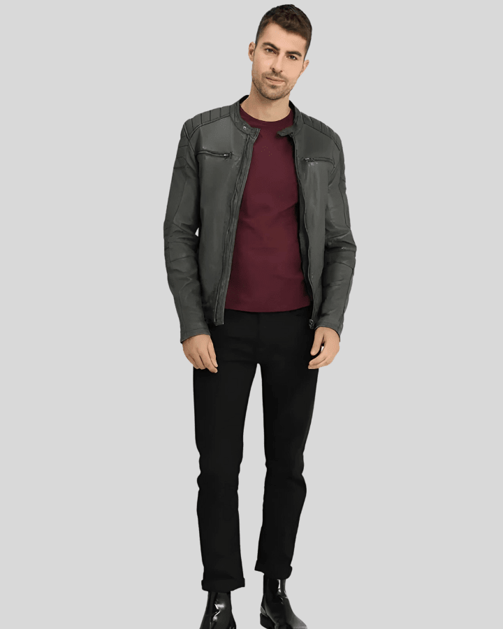 Buck Grey Biker Genuine Leather Jacket - Vox Leather